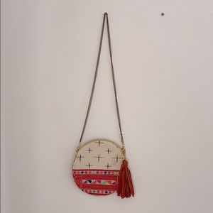 GAIA leather purse w/ colorful cross stitch front